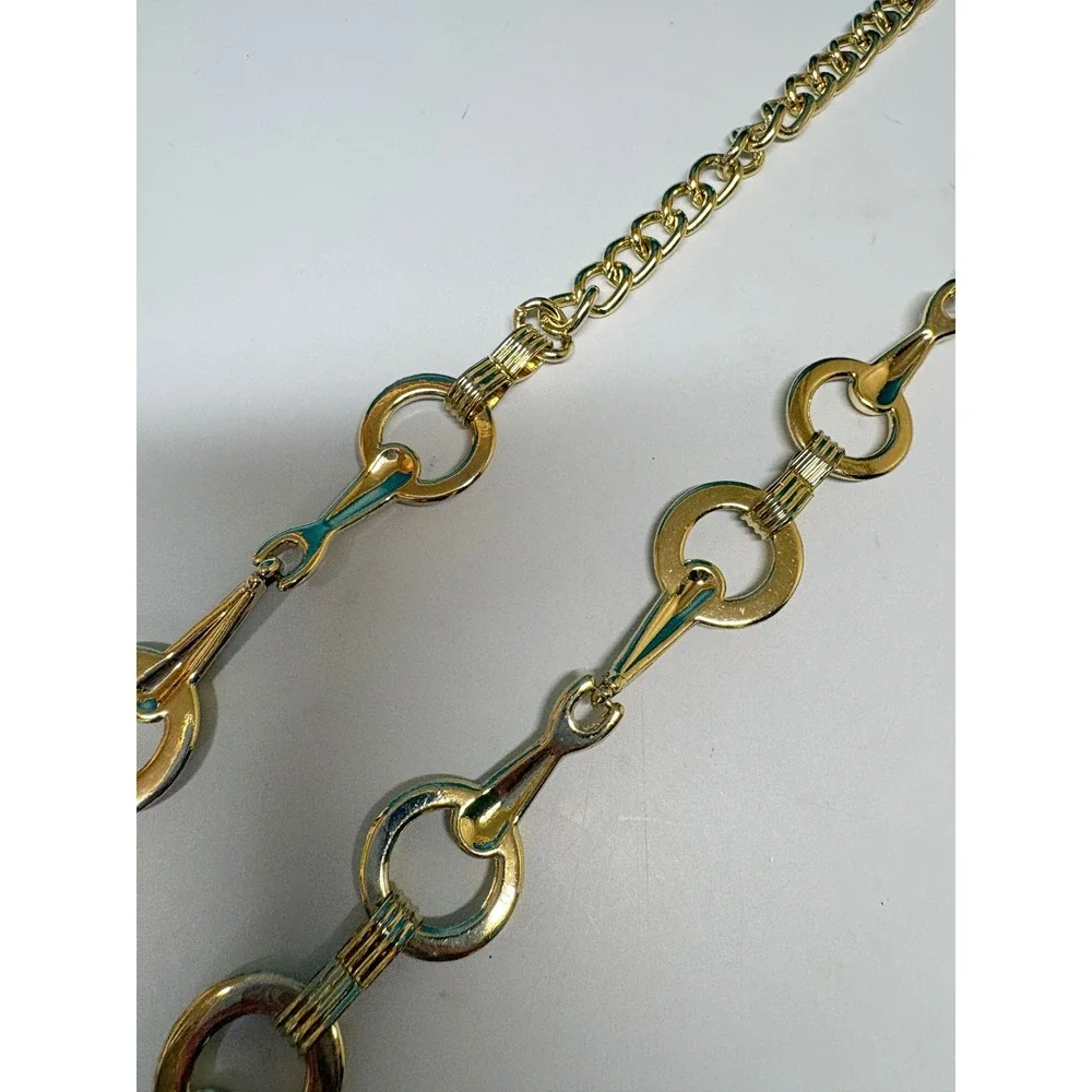 Vintage Gold Tone Horsebit Chain Belt Equestrian Link Adjustable Waist Belt